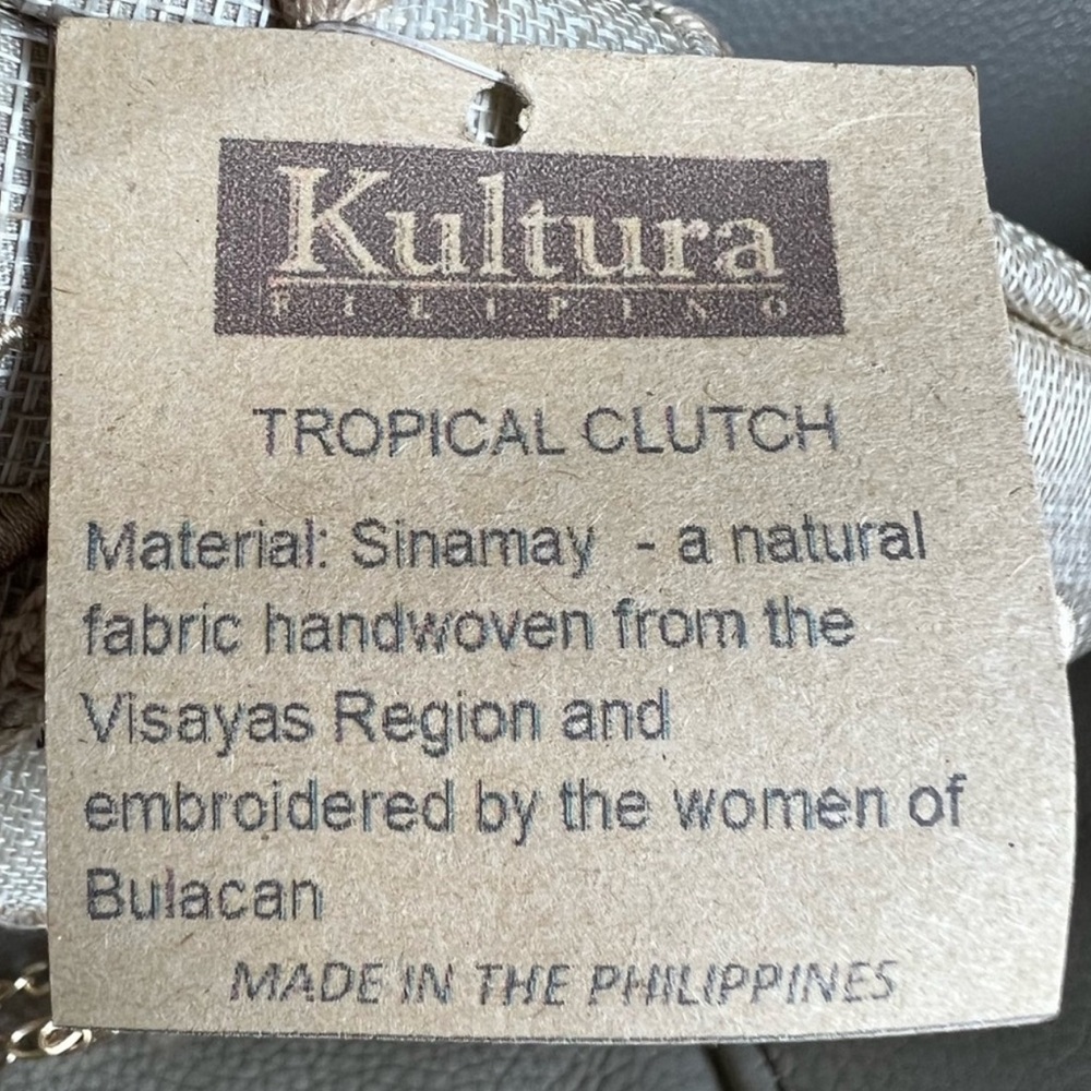 New Kultura Pilipino Tropical Clutch Hand Embroidered Handwoven in Tan Green NWT - Picture 5 of 6